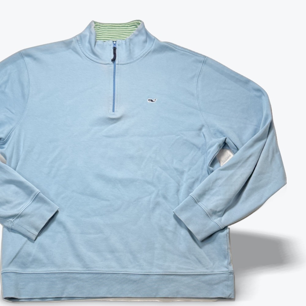 Vineyard Vines Quarter Zip Sweatshirt Pullover Men Large Light Blue Pima Cotton